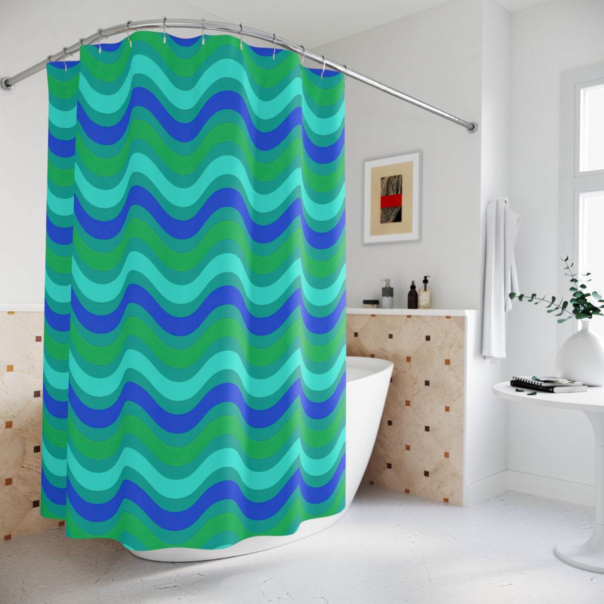 Wide Wave Interference Shower Curtain – Ocean Jewel