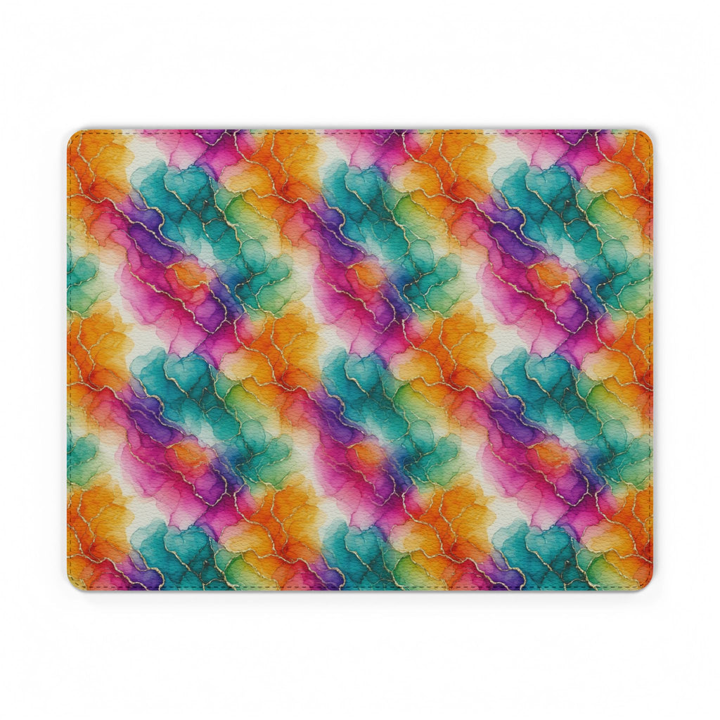Rainbow Alcohol Ink Bloom Vegan Leather Mouse Mat