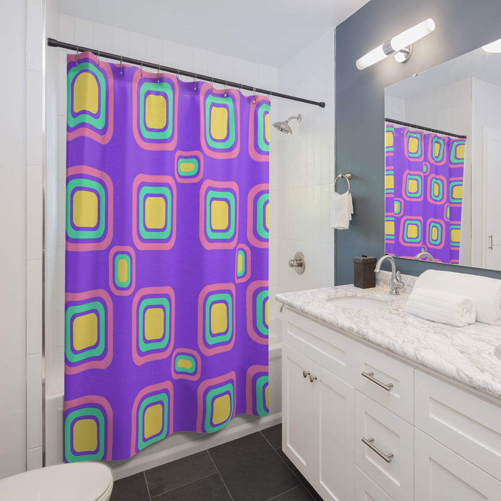 Big Ripple Squares Shower Curtain – Candy Pastel on Grape