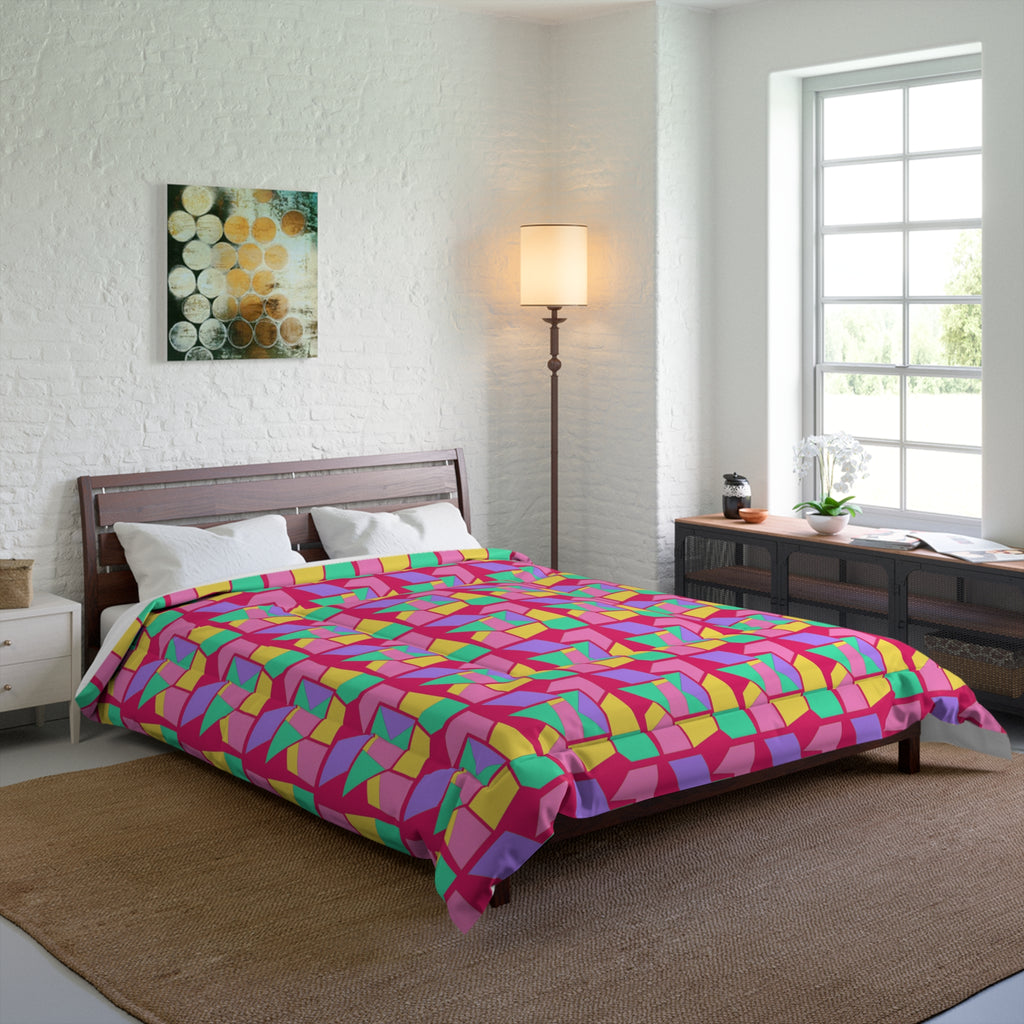Cubist Block Quilt Comforter – Candy Pop on Raspberry