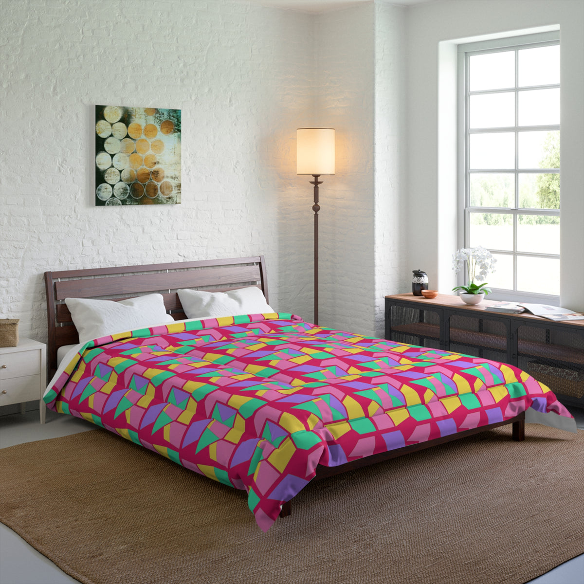 Cubist Block Quilt Comforter – Candy Pop on Raspberry