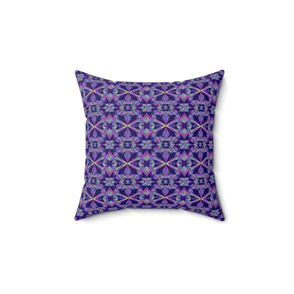 Mirror Crystal Kaleidoscope Faux Suede Cushion – Holographic-Look Geometric Pattern