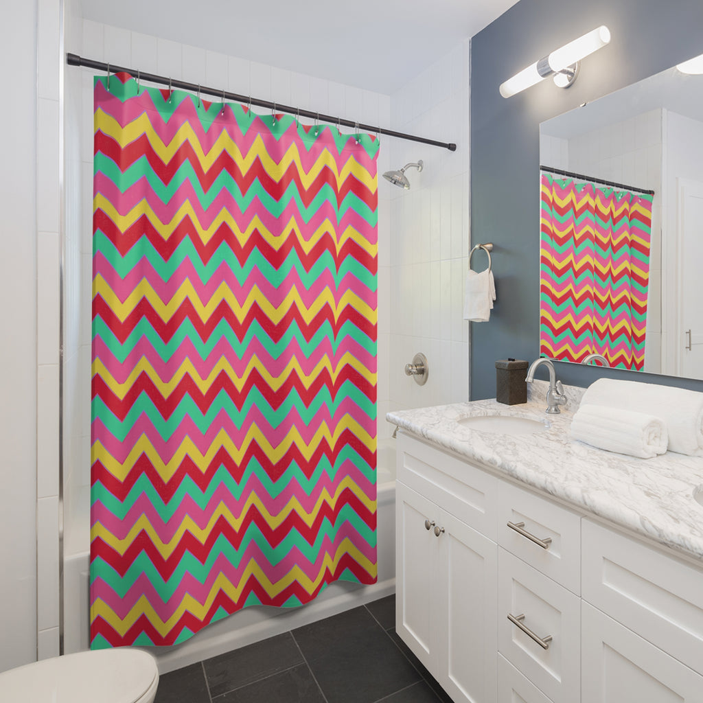 Jewel Chevron Bands Shower Curtain – Candy Christmas