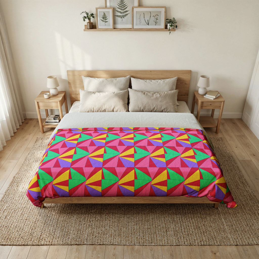 Cubist Sunburst Blocks Cotton Duvet Cover – Candy Pop on Raspberry