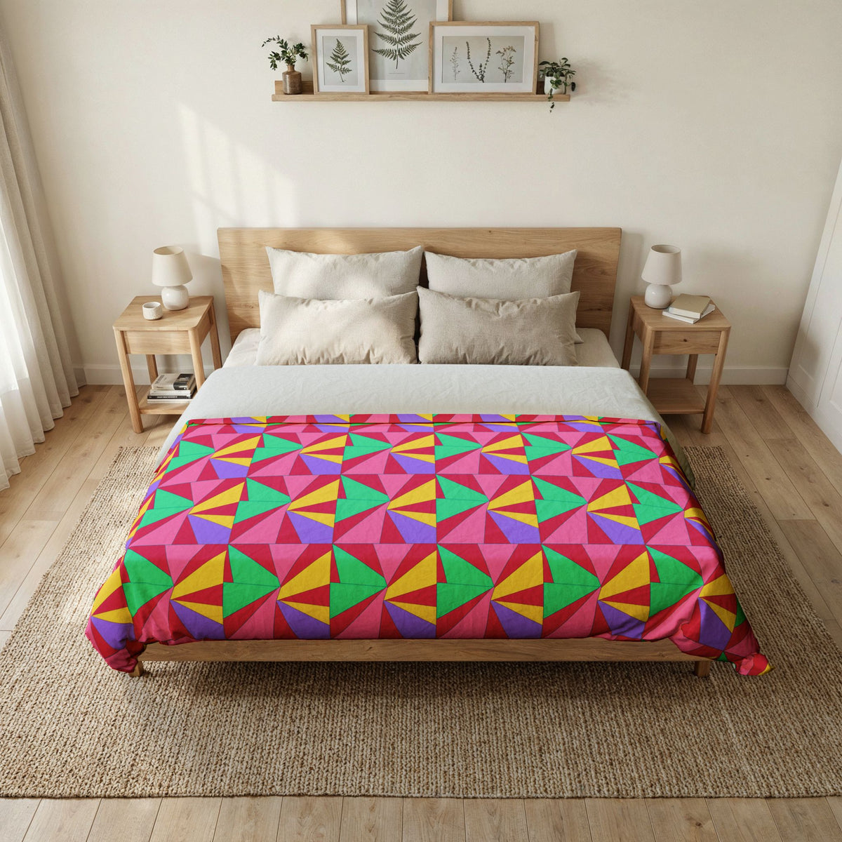 Cubist Sunburst Blocks Cotton Duvet Cover – Candy Pop on Raspberry