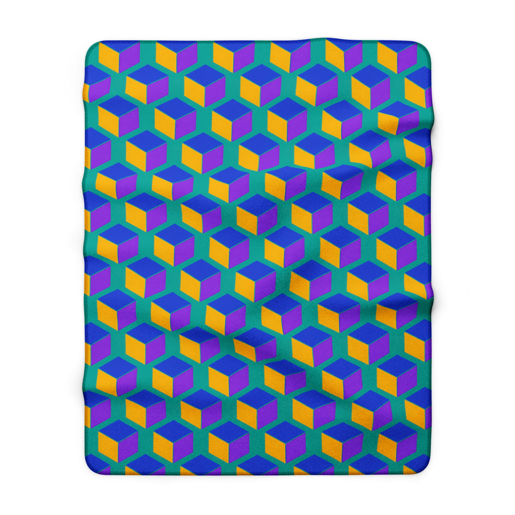 Giant Faceted Cubes II Sherpa Fleece Blanket – Peacock Jewel