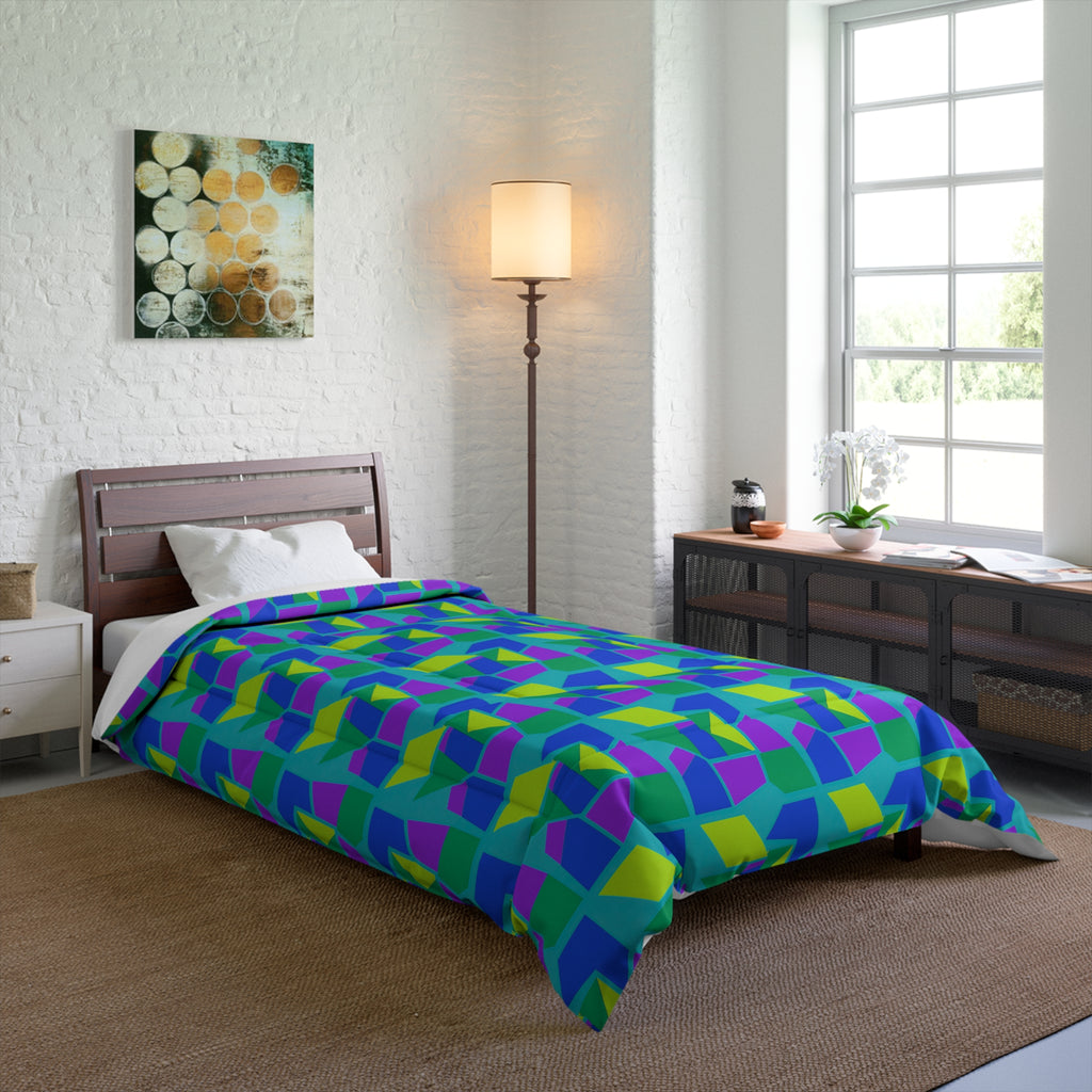 Cubist Block Quilt Comforter – Peacock Jewel