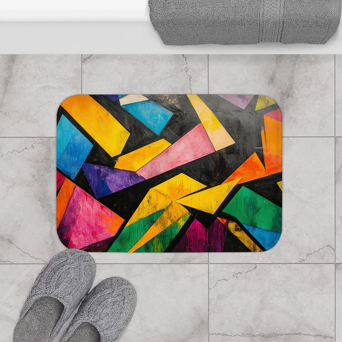Shattered Prism Geometry Bath Mat – Geometric Abstract Art