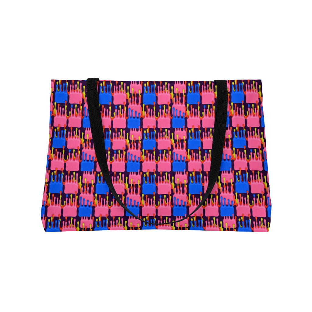 Melting Checkerboard Weekender Tote Bag – Psychedelic Op-Art Pattern