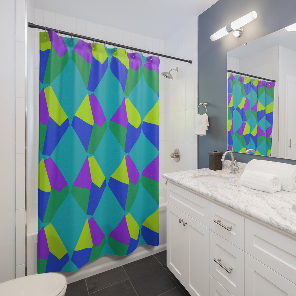 Grand Fractured Rhombus Shower Curtain – Peacock Jewel
