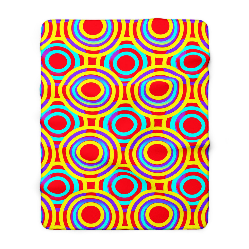 Interlocking Ring Ripples Sherpa Fleece Blanket – Op-Art Circles Pattern