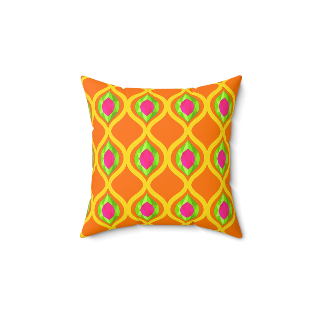 Grand Gold Ogee Lattice II Faux Suede Cushion – Hot Citrus Festive