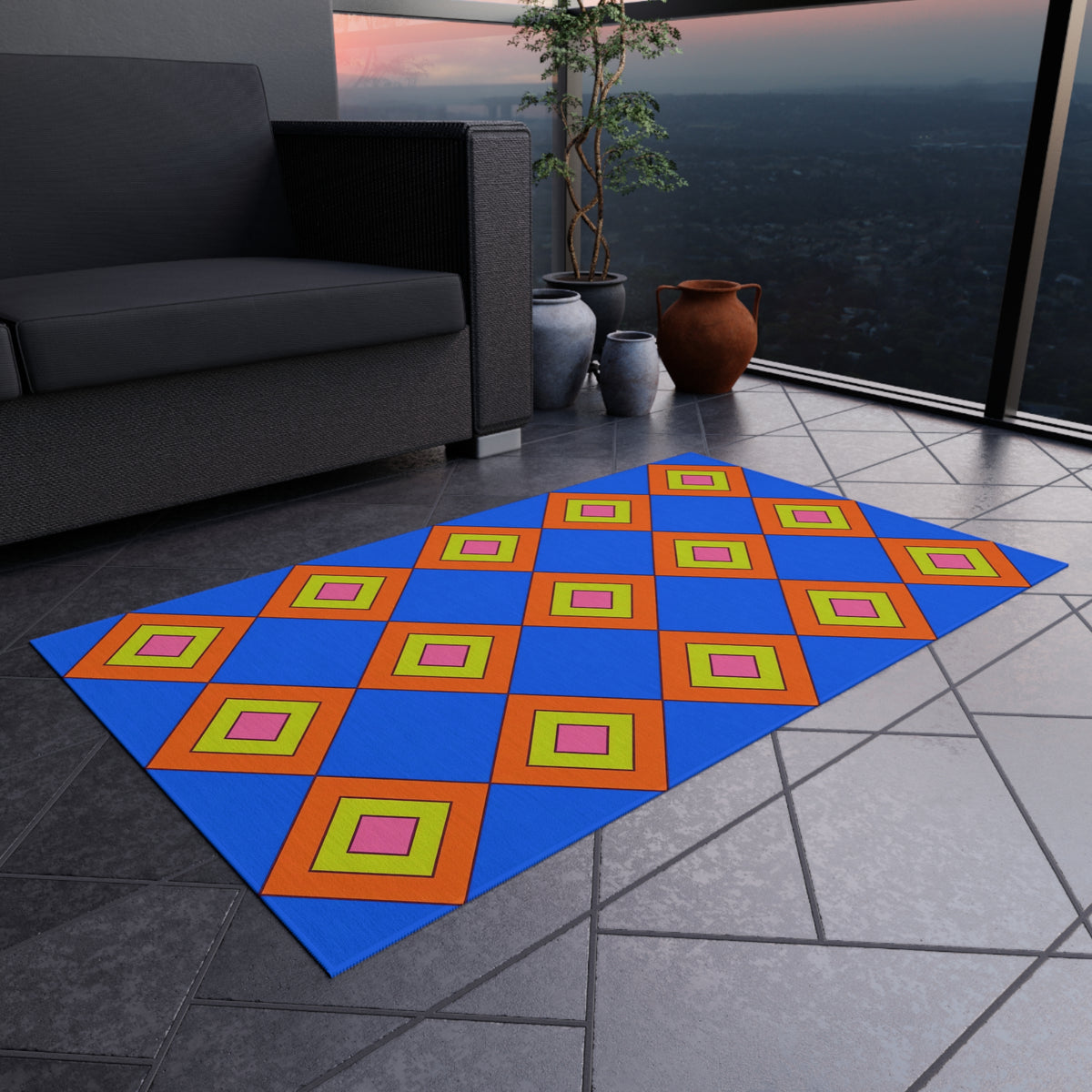 Pop Diamond Checks Outdoor Rug – Op-Art Pattern