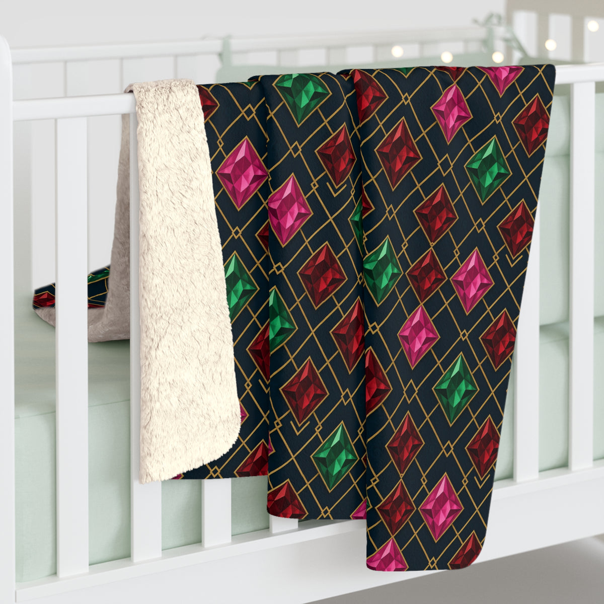 Jewel Argyle Sherpa Fleece Blanket – Art Deco Pattern