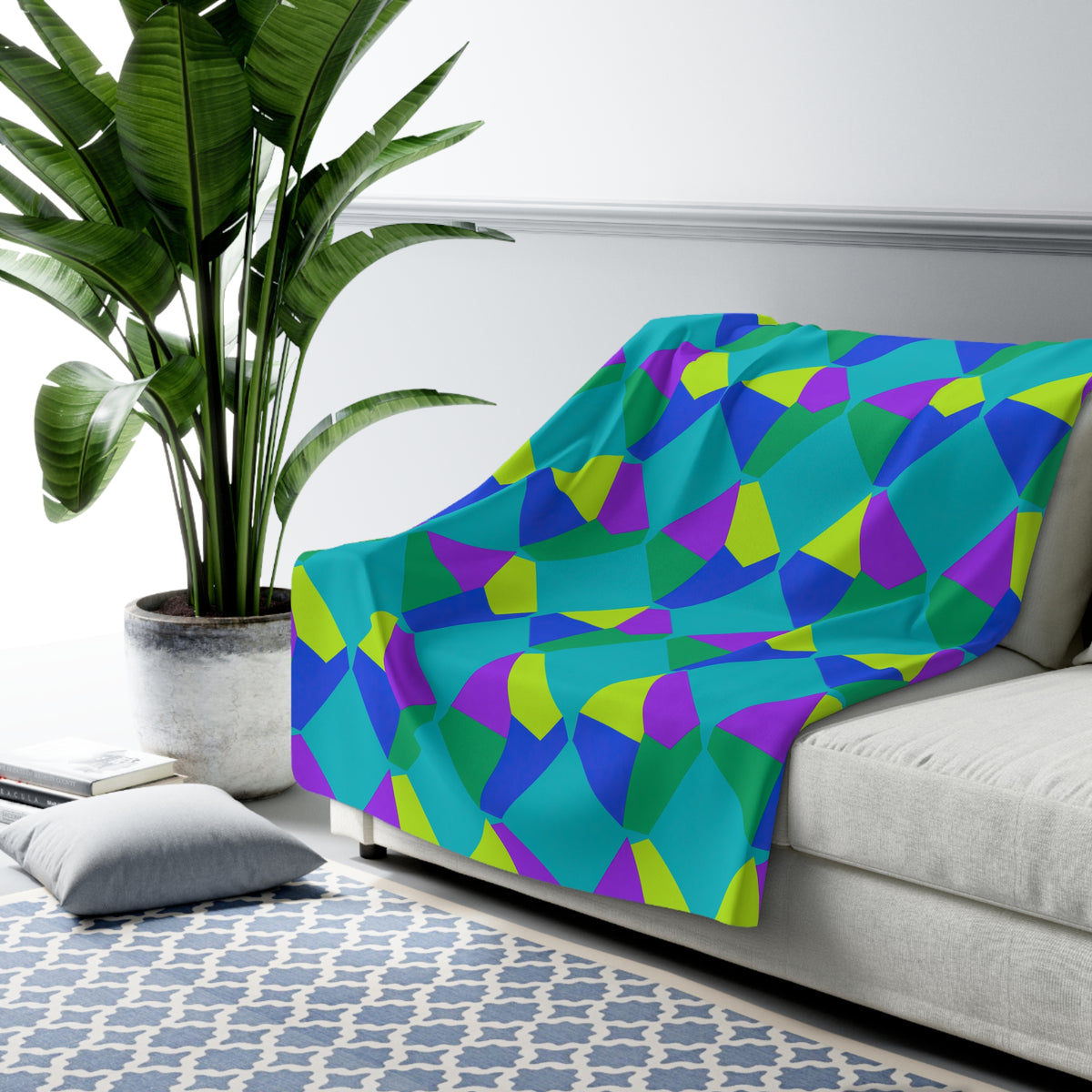 Grand Fractured Rhombus Sherpa Fleece Blanket – Peacock Jewel