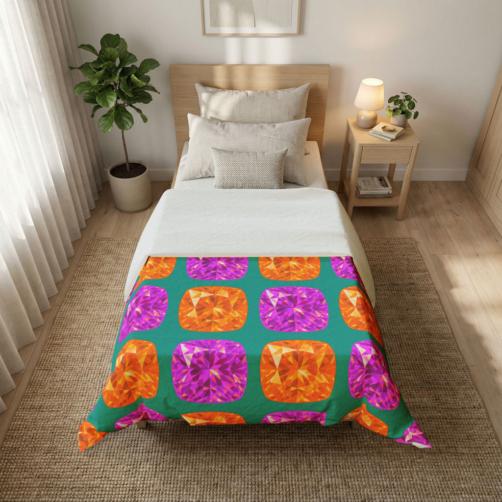Giant Cut Gem Grid Cotton Duvet Cover – Peacock Jewel
