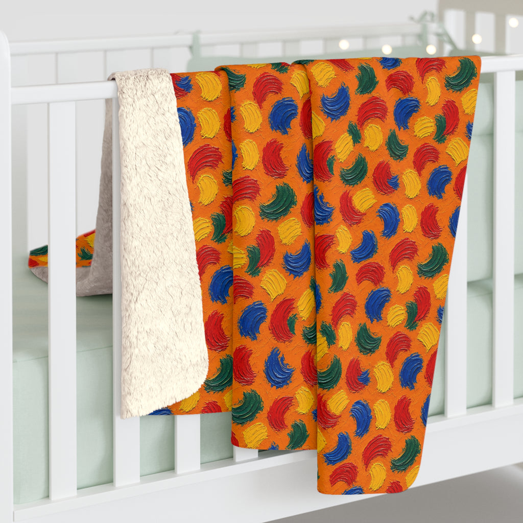 Impasto Swipe Field Sherpa Fleece Blanket – Expressionist Brushstroke Abstract Pattern