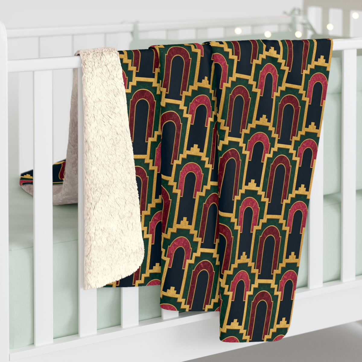 Stepped Gold Arches Sherpa Fleece Blanket – Art Deco Pattern
