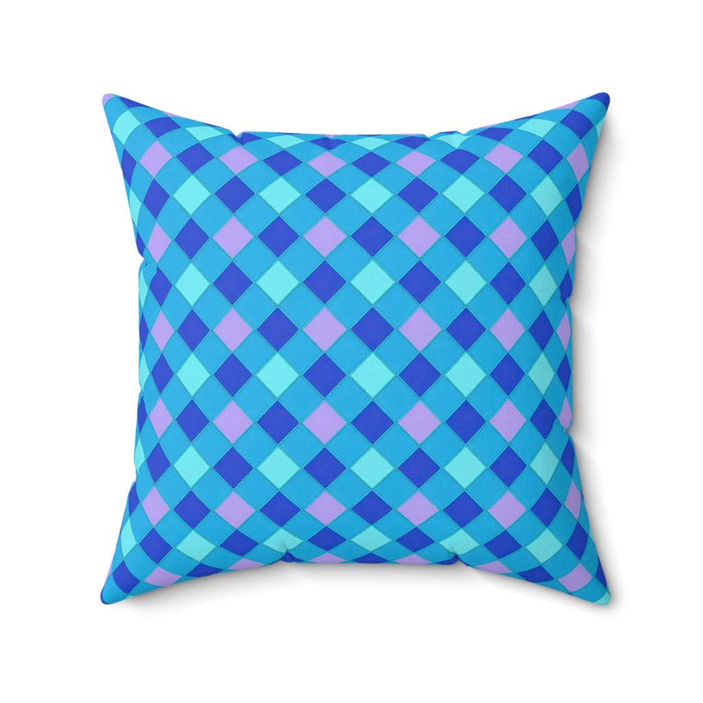 Jewel Harlequin Check Faux Suede Cushion – Ice Jewel