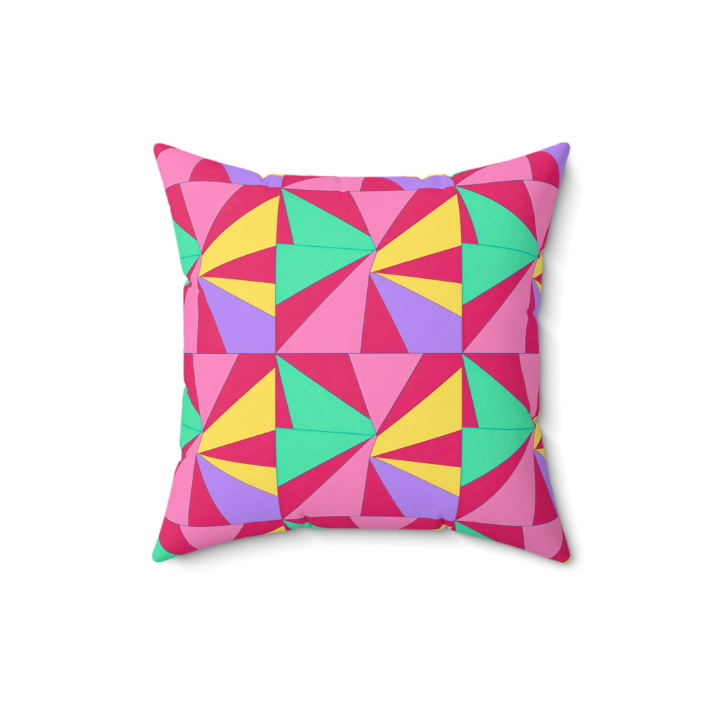 Cubist Sunburst Blocks Faux Suede Cushion – Candy Pop on Raspberry