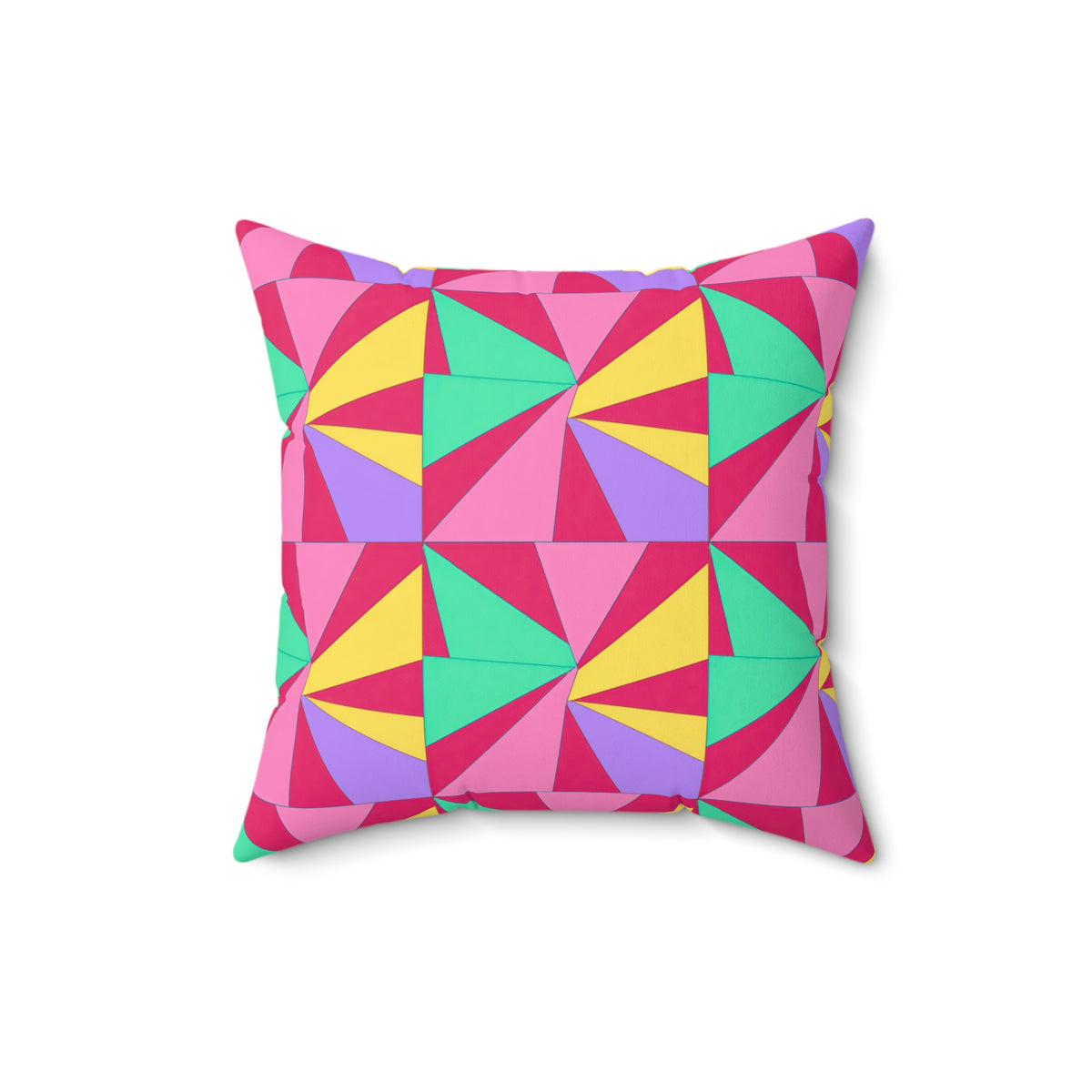 Cubist Sunburst Blocks Faux Suede Cushion – Candy Pop on Raspberry