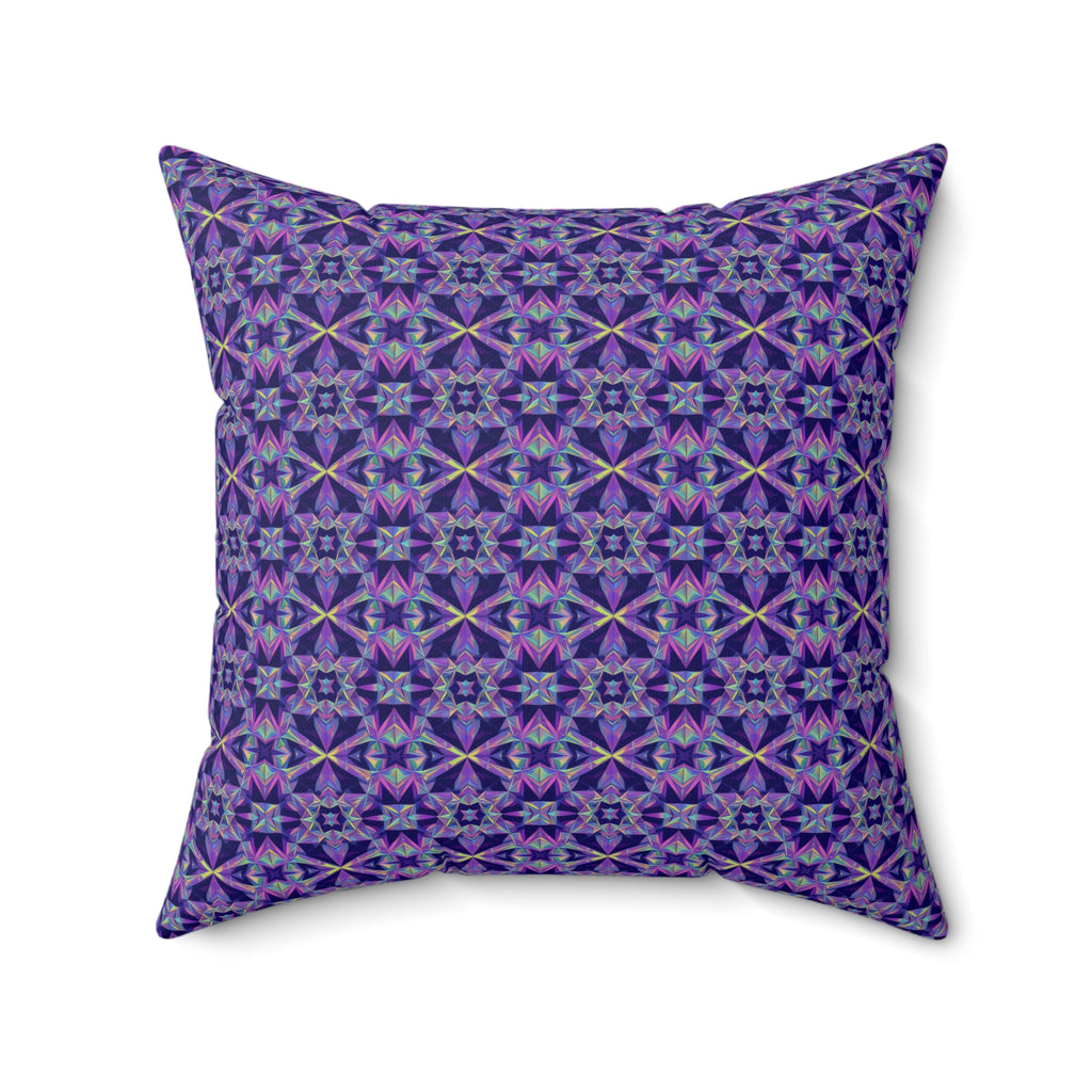Mirror Crystal Kaleidoscope Faux Suede Cushion – Holographic-Look Geometric Pattern