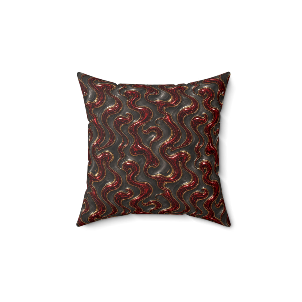 Garnet Mercury Swirl Faux Suede Cushion – Iridescent Fluid Pattern