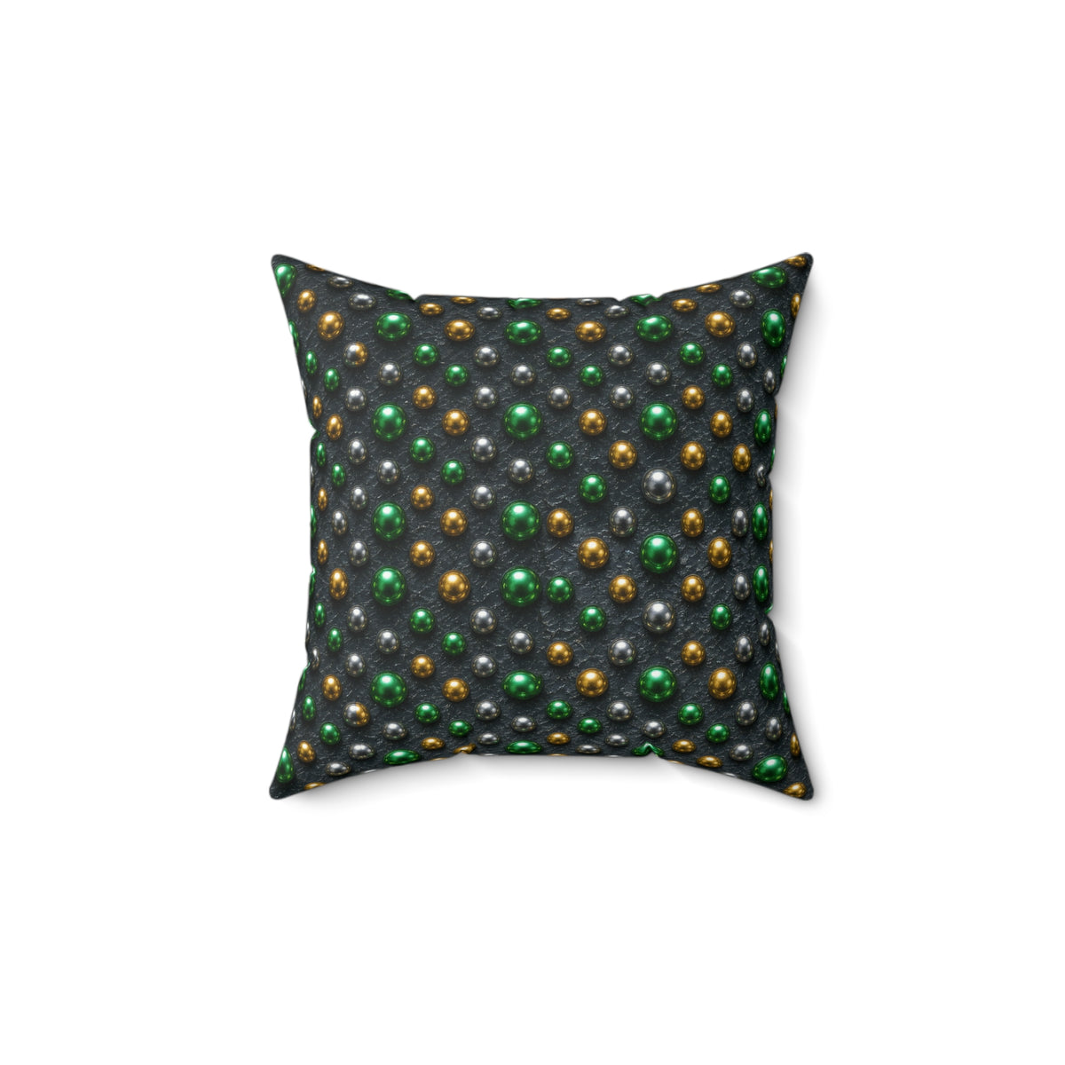 Emerald Silver Beads Faux Suede Cushion – Liquid Chrome Pattern