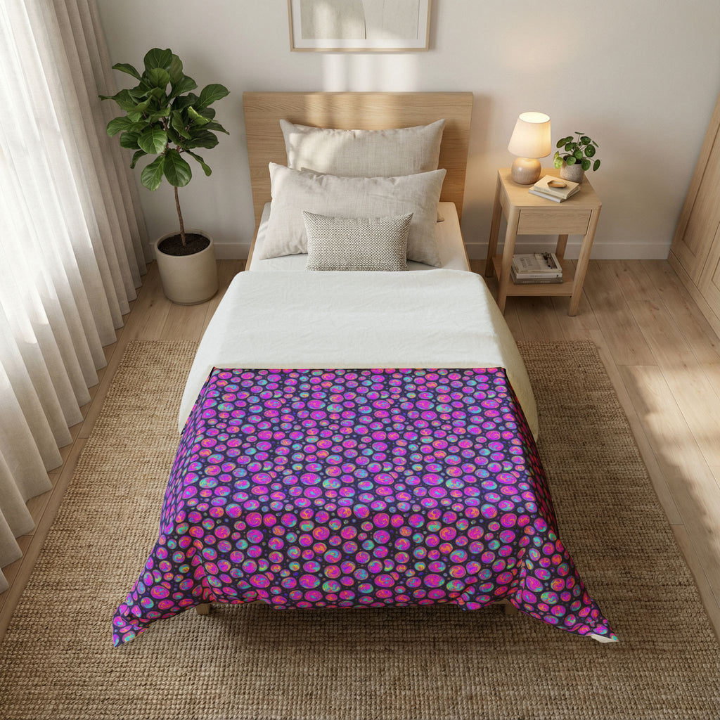 Opal Bubble Cells Cotton Duvet Cover – Holographic-Look Fluid Art Pattern