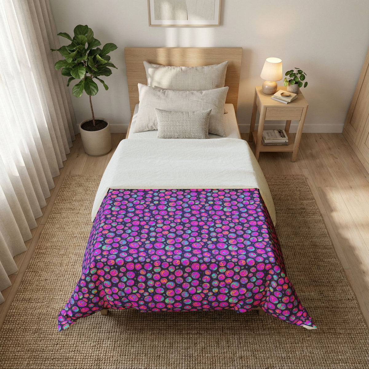 Opal Bubble Cells Cotton Duvet Cover – Holographic-Look Fluid Art Pattern