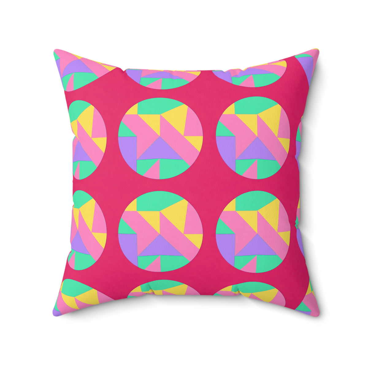 Broken Circle Planes Faux Suede Cushion – Candy Pop on Raspberry