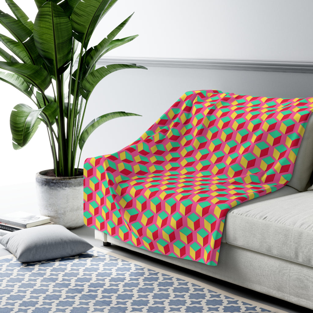 Giant Faceted Cubes II Sherpa Fleece Blanket – Candy Christmas