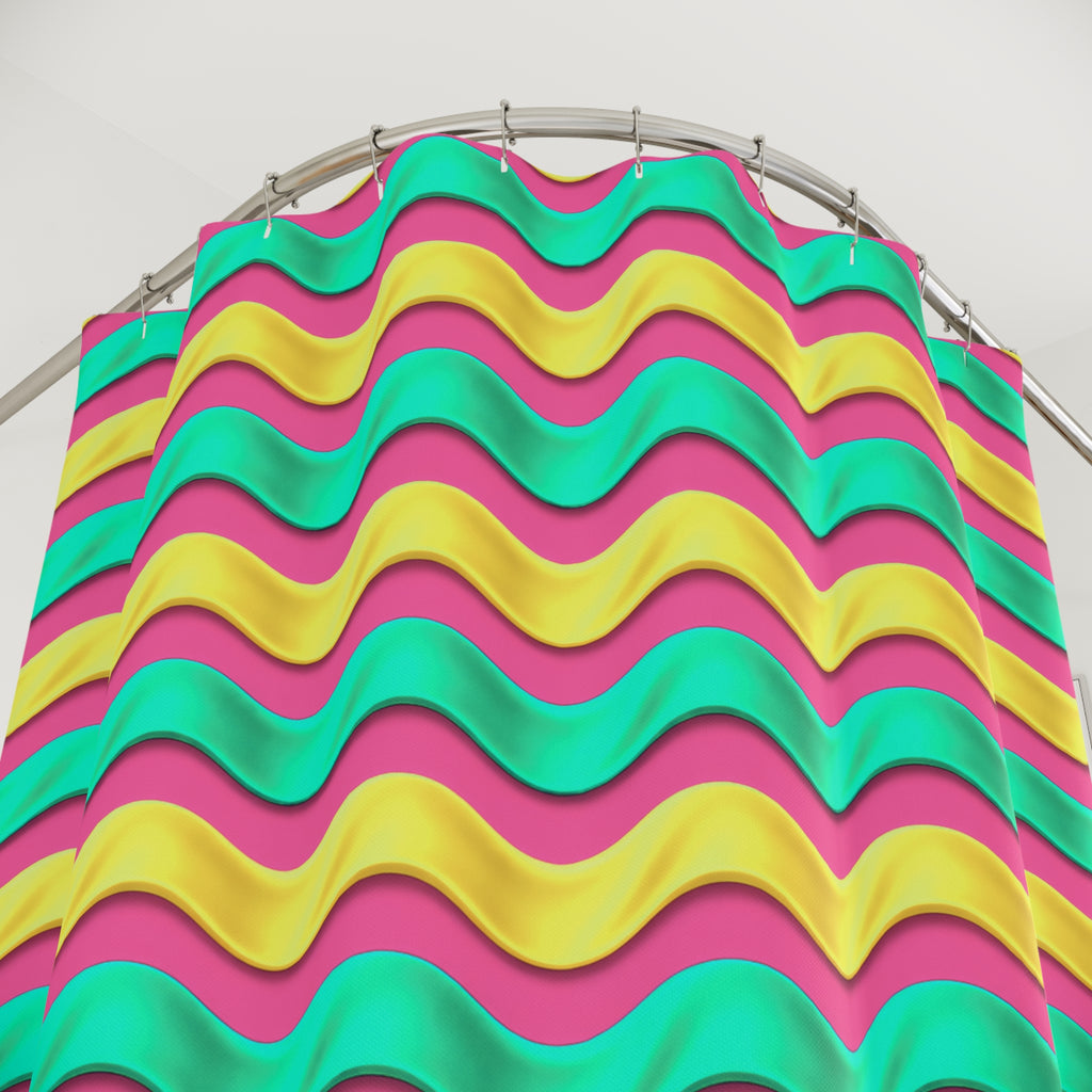 Satin Wave Bands Shower Curtain – Candy Christmas