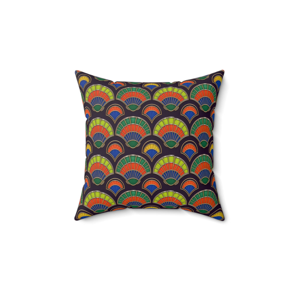 Deco Fan Scales Faux Suede Cushion – Art Deco Geometric Pattern