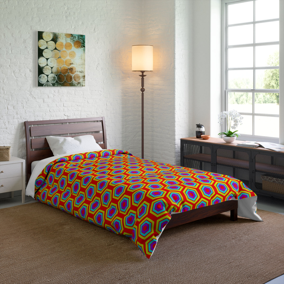 Concentric Hexagon Ripple Comforter – Op-Art Hexagons Pattern