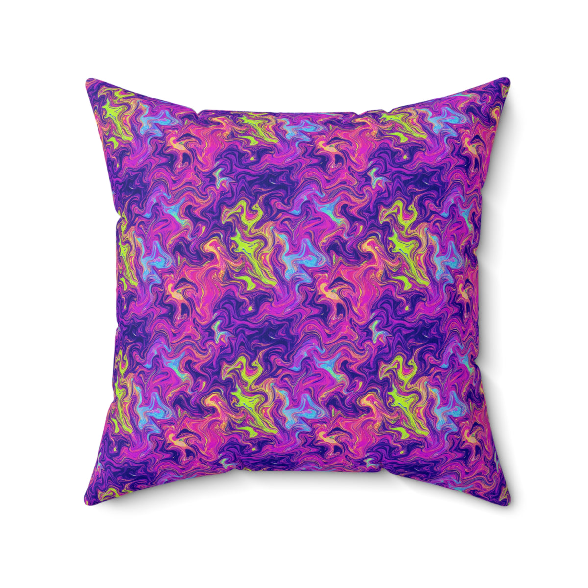 Neon Acrylic Pour Faux Suede Cushion – Psychedelic Marbling Pattern