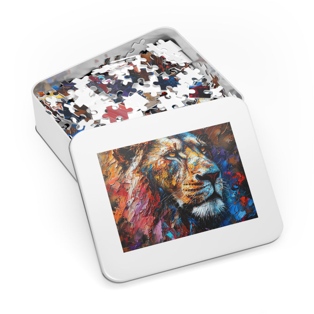 Rainbow Lion Jigsaw Puzzle with Tin – Expressive Painterly Art