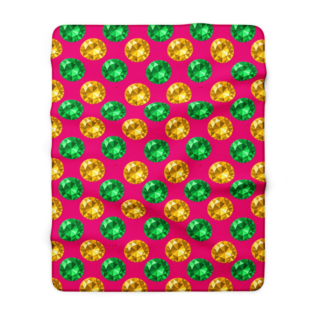 Half-Drop Gem Grid Sherpa Fleece Blanket – Faceted Gem Geometric Pattern