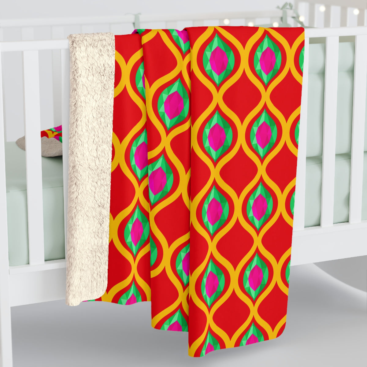 Grand Gold Ogee Lattice II Sherpa Fleece Blanket – Ogee Lattice Geometric Pattern