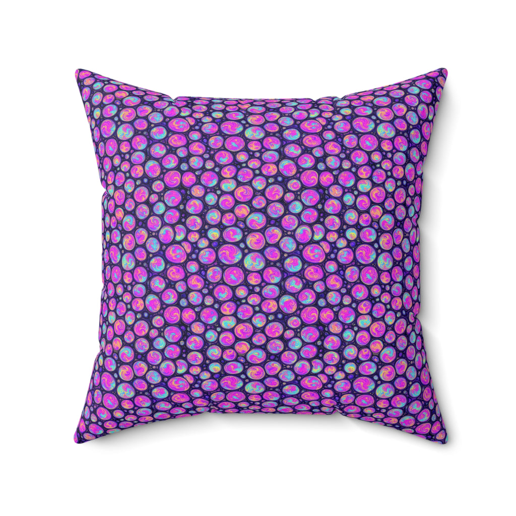 Opal Bubble Cells Faux Suede Cushion – Holographic-Look Fluid Art Pattern