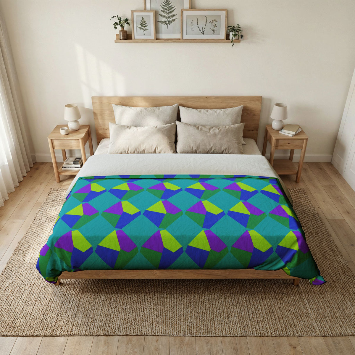 Grand Fractured Rhombus Cotton Duvet Cover – Peacock Jewel