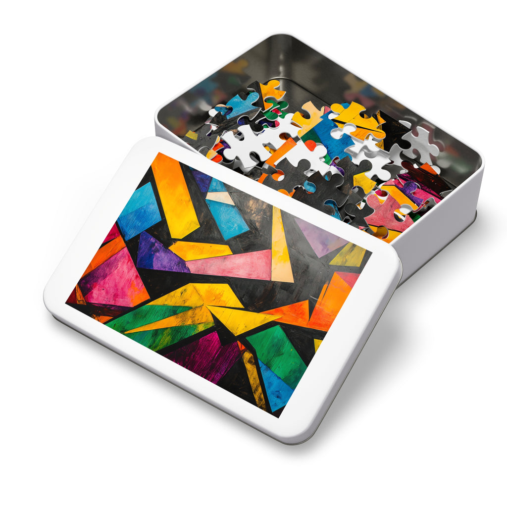 Shattered Prism Geometry Jigsaw Puzzle with Tin – Geometric Abstract Art