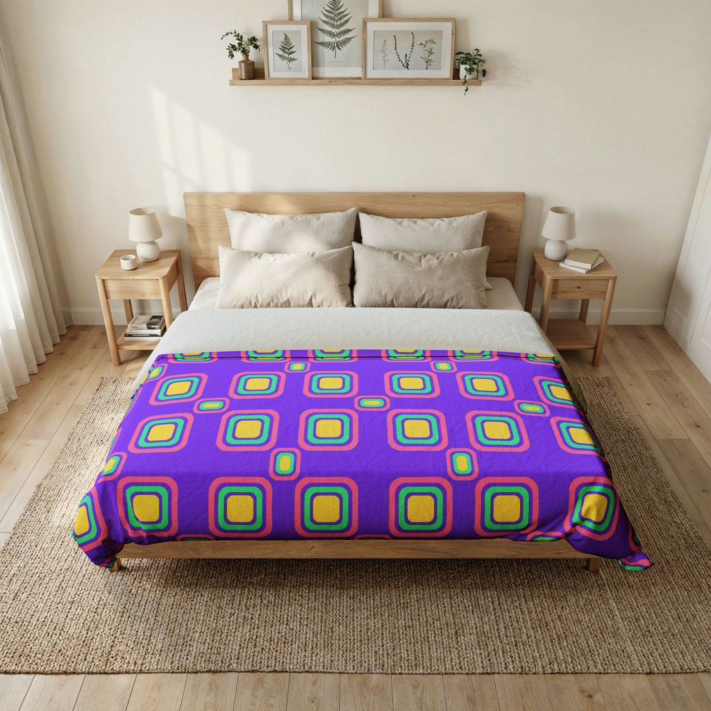 Big Ripple Squares Cotton Duvet Cover – Candy Pastel on Grape