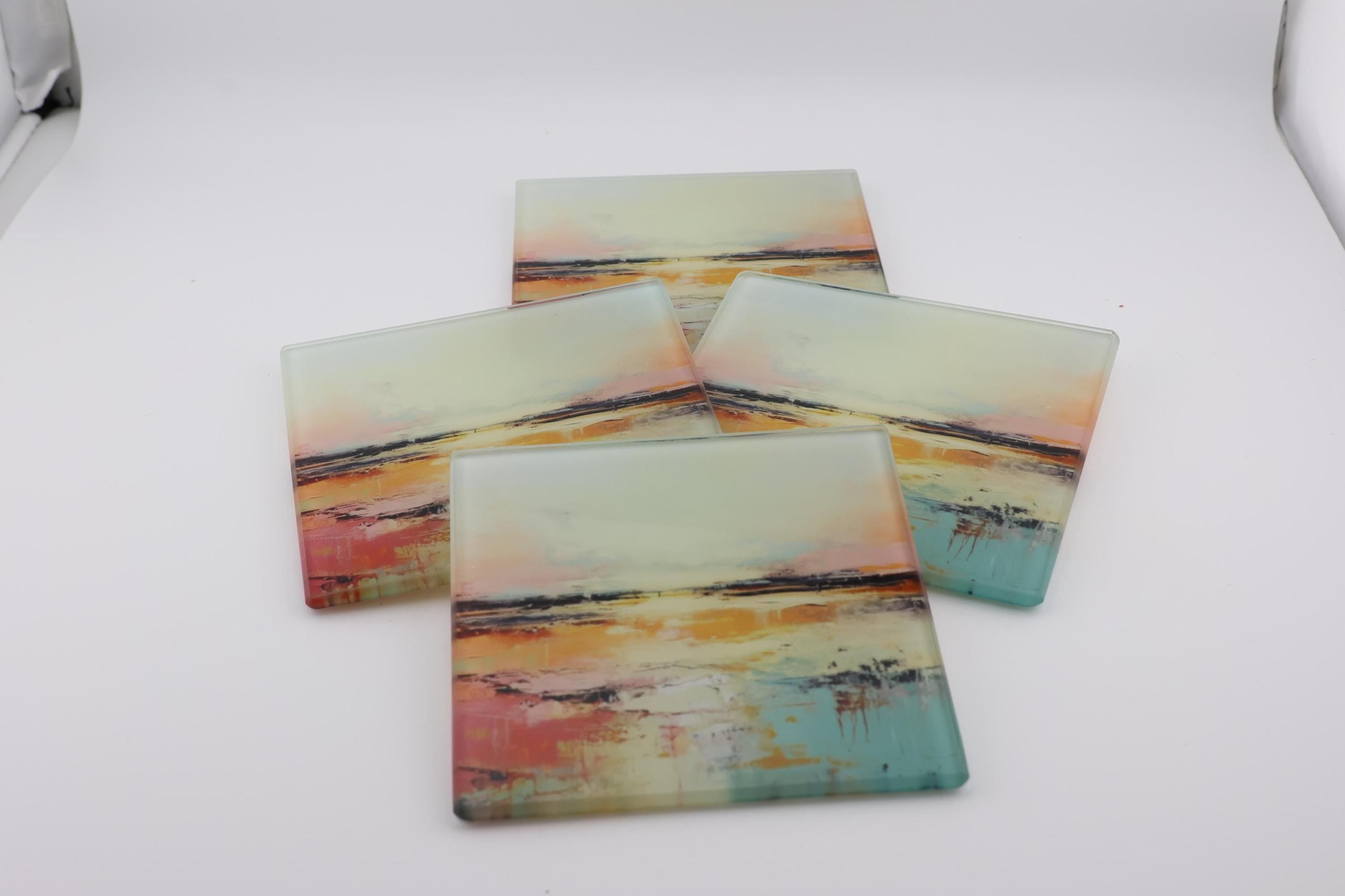 AI24079G Water colour Abstract minimalist Lanscape Scene  Square Glass Coasters- Set of 6, colourful, gift for all occasions.