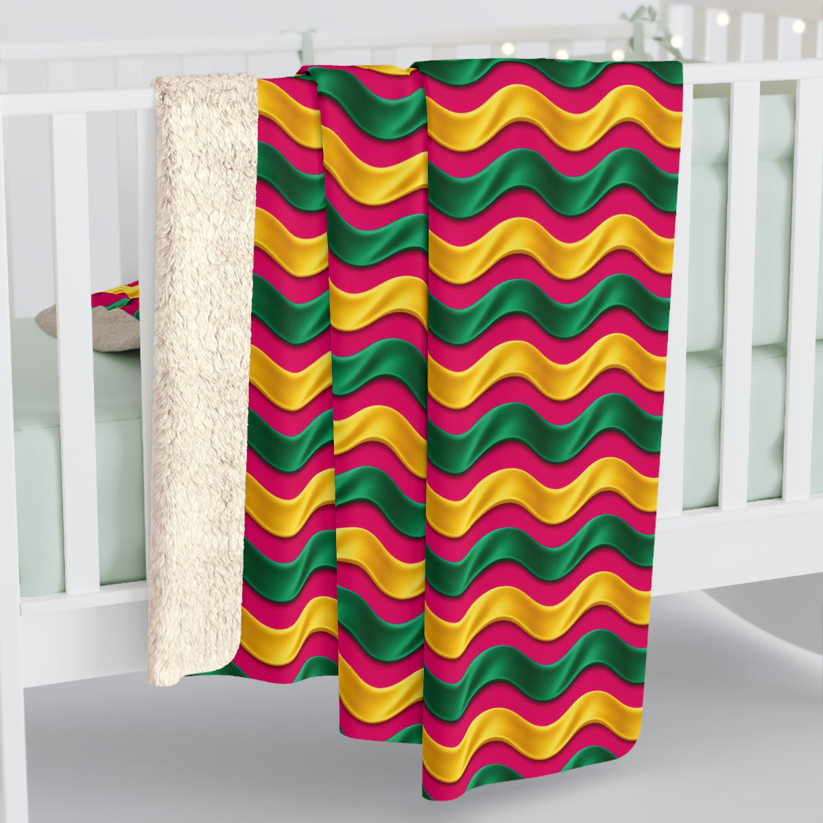 Satin Wave Bands Sherpa Fleece Blanket – Ribbon Waves Pattern