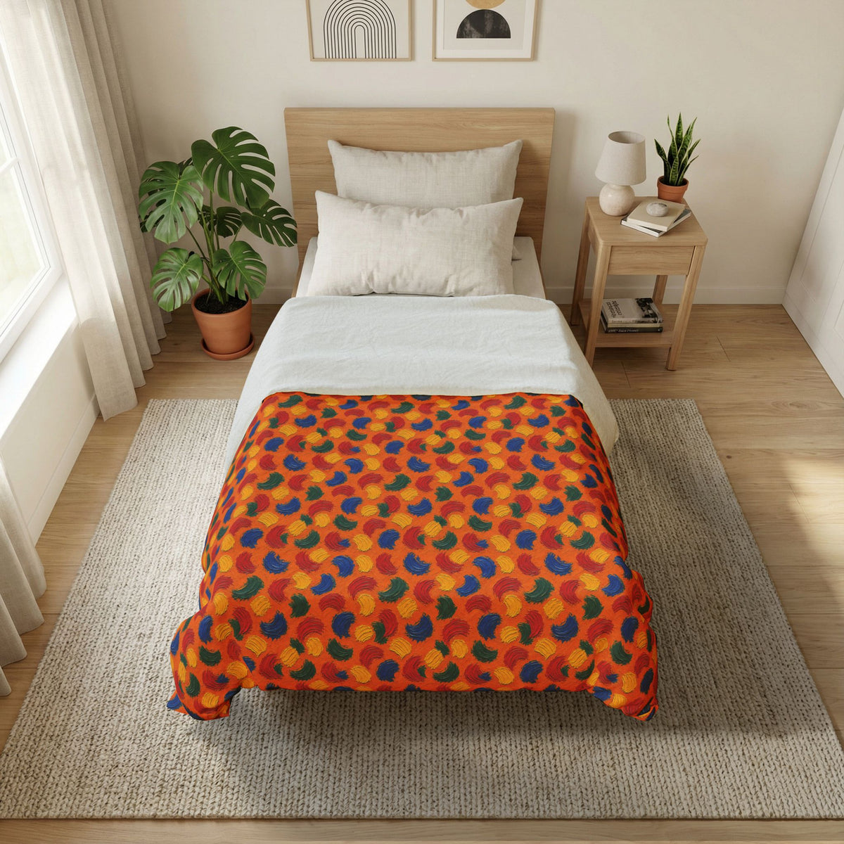 Impasto Swipe Field Cotton Duvet Cover – Expressionist Brushstroke Abstract Pattern