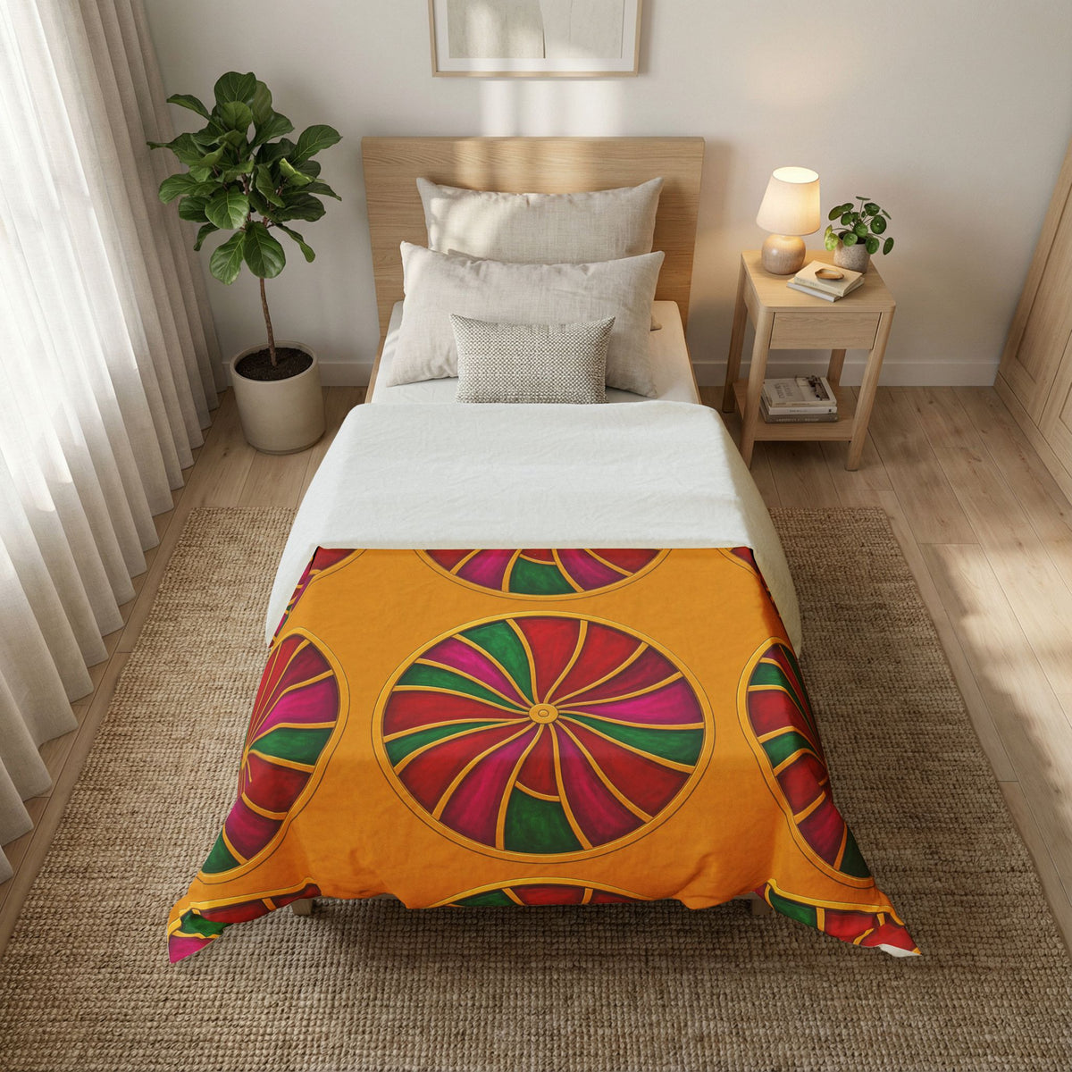 Grand Kaleido Jewel Wheels Cotton Duvet Cover – Kaleidoscopic Medallion Pattern