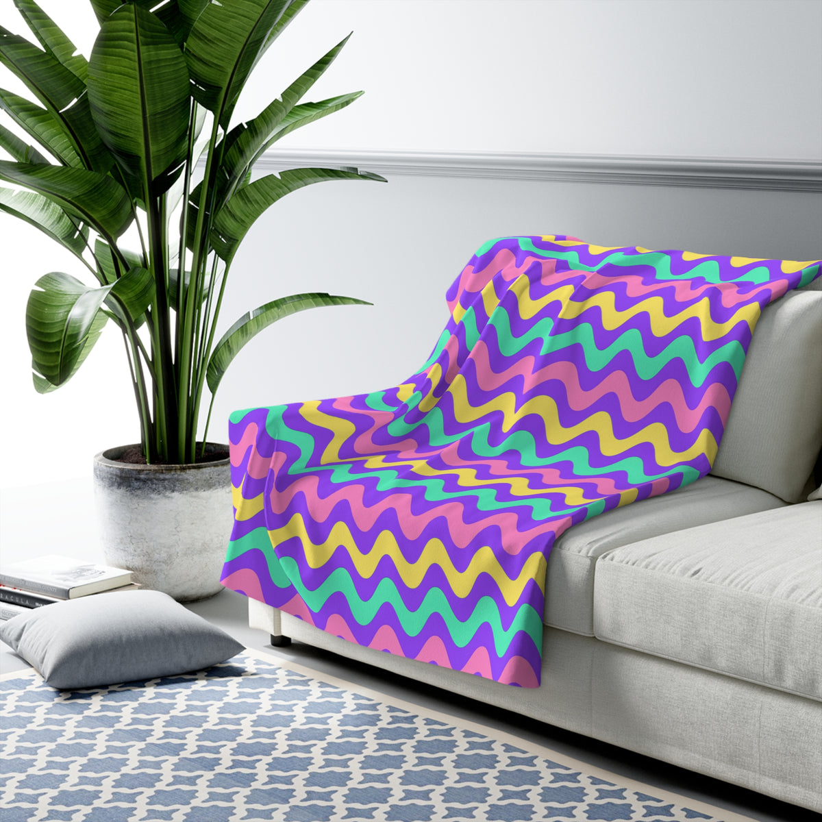 Big Ripple Chevrons Sherpa Fleece Blanket – Candy Pastel on Grape