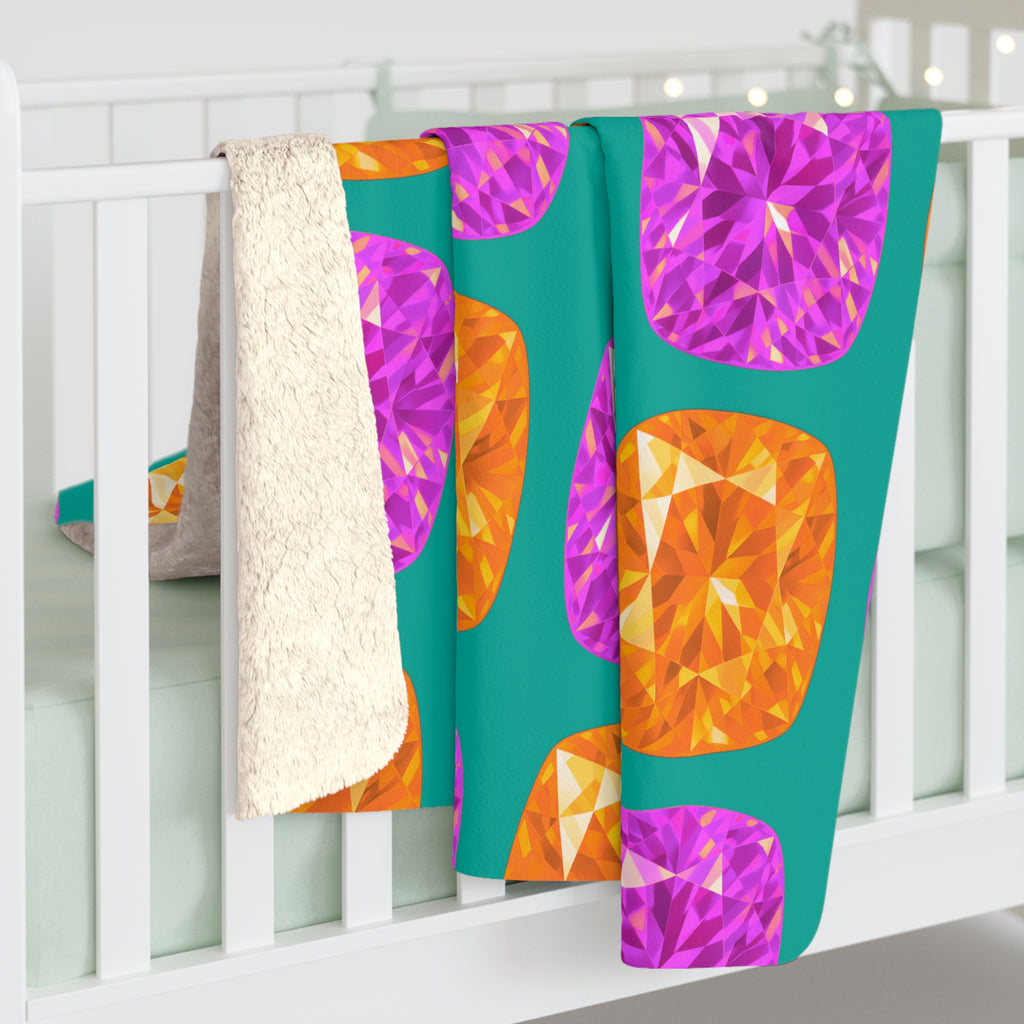 Giant Cut Gem Grid Sherpa Fleece Blanket – Peacock Jewel