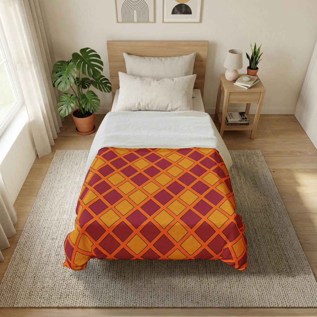 Harlequin Gold Grid Cotton Duvet Cover – Cranberry Spice